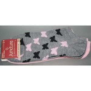 3/$15: 2 Pairs Women's Juncture Novelty Crew Socks Butterfly Fits 5-9 Pink Gray